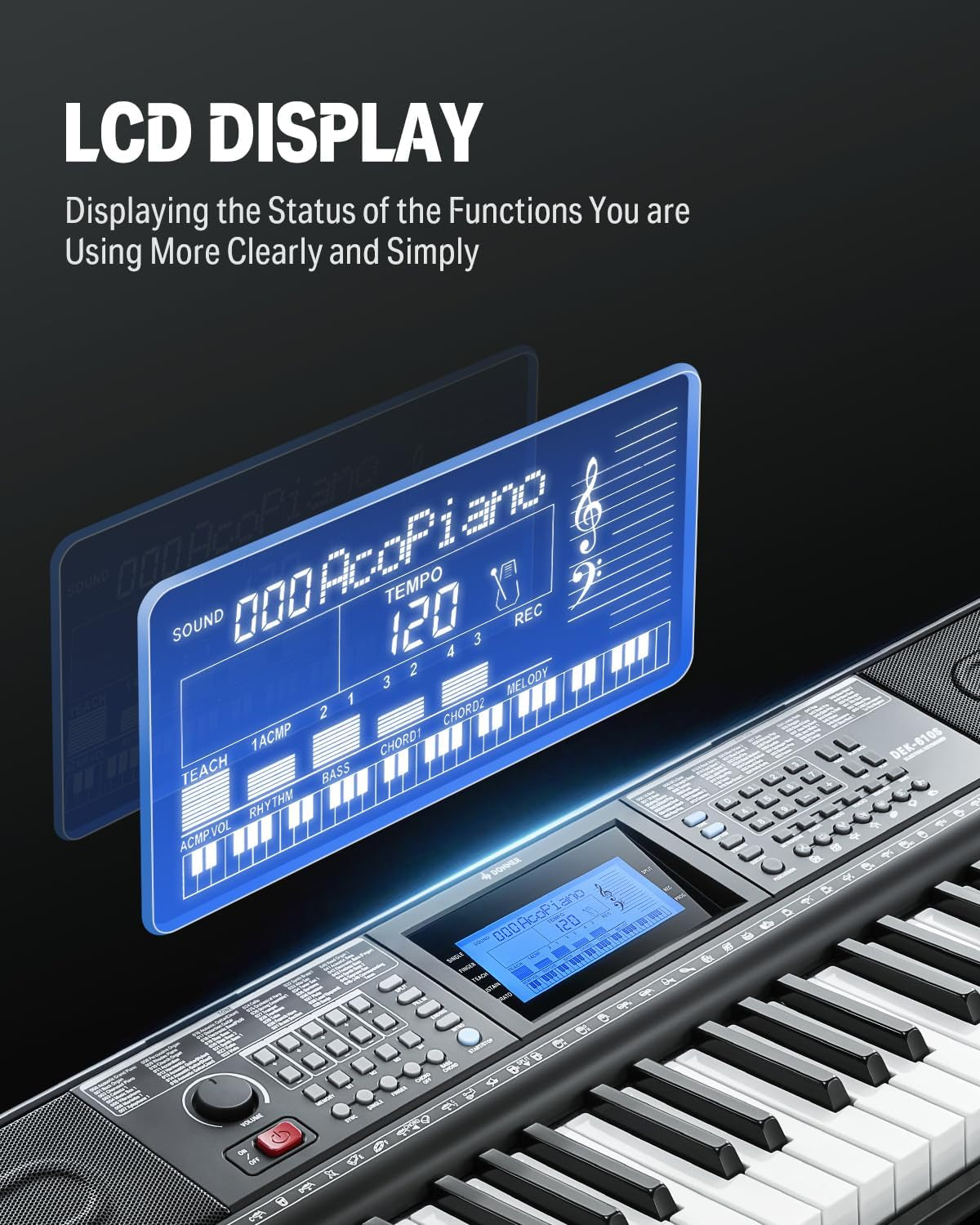 61 Key Keyboard Piano, Electric Piano Keyboard Kit with 249 Voices, 249 Rhythms - Includes Piano Stand, Stool, Microphone, Gift for Beginners, Black (DEK-610S)