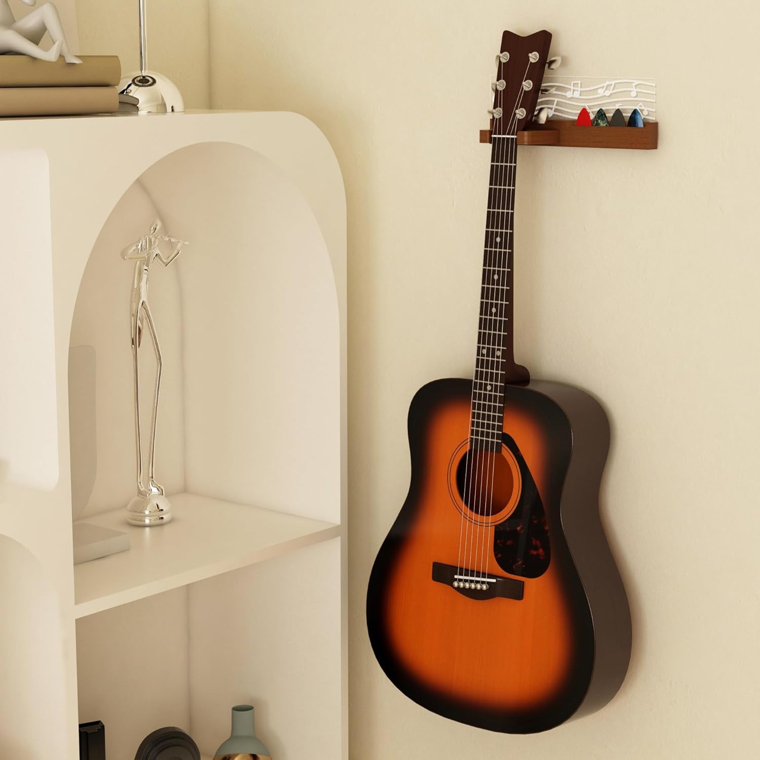 Guitar Wall Mount Stand with LED Lights - Solid Wood & Acrylic Usb-Powered Guitar Accessories - Gift for Men, Guitar Players, Music Lovers (For Acoustic, Electric Bass, Ukulele)