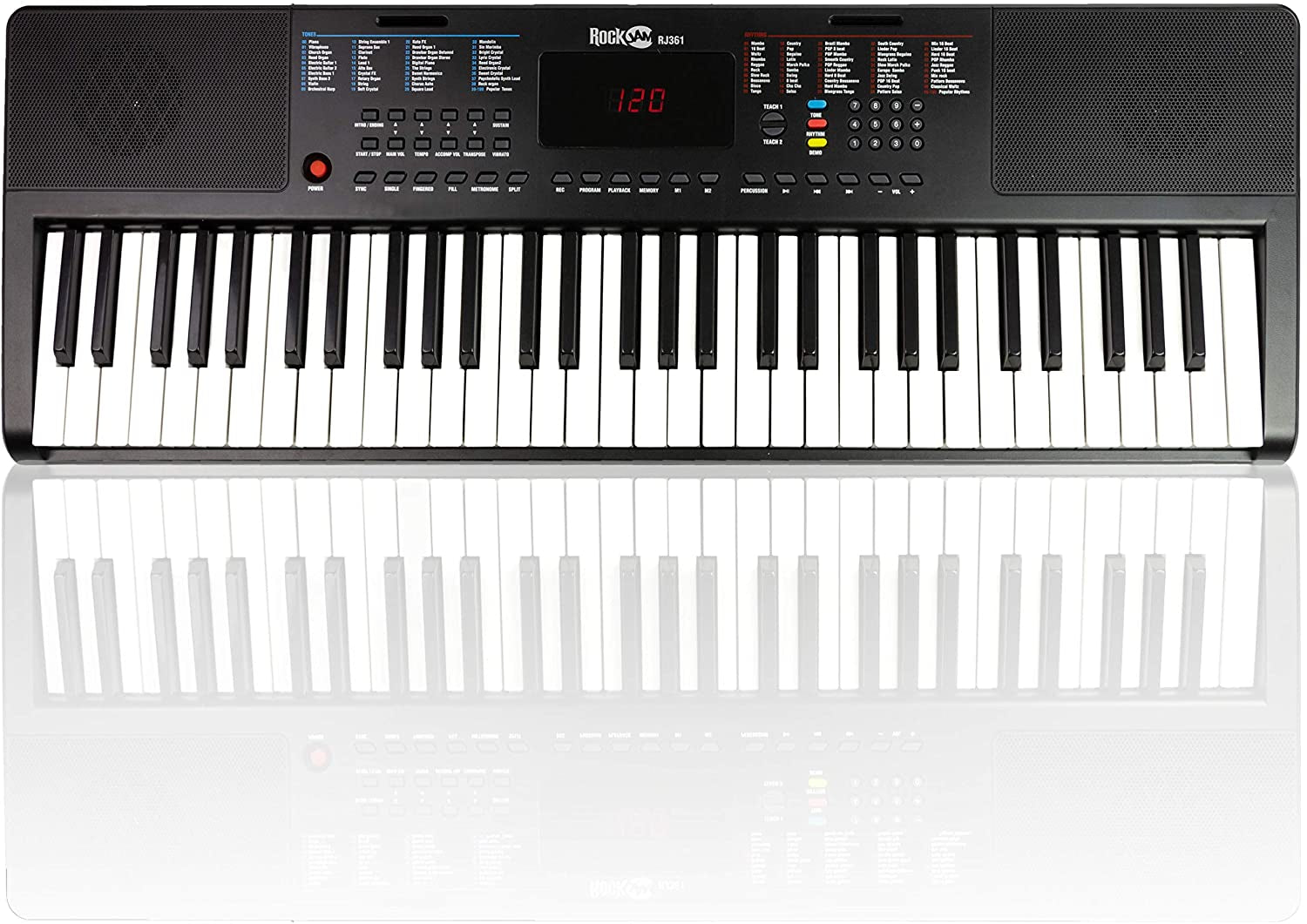 Compact 61 Key Keyboard with Sheet Music Stand, Power Supply, Piano Note Stickers & Simply Piano Lessons