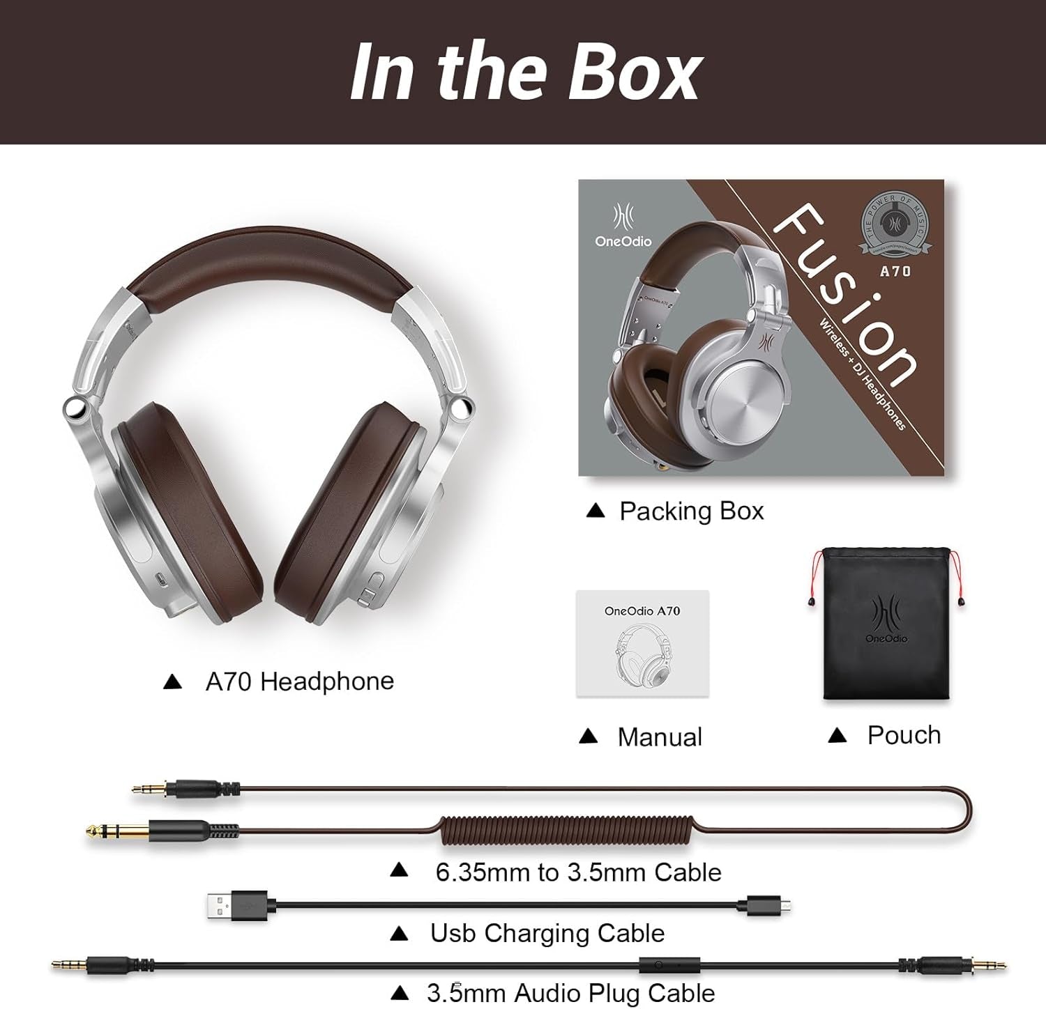 A70 Bluetooth over Ear Headphones, Wireless Headphones W/ 72H Playtime, Hi-Res, 3.5Mm/6.35Mm Wired Audio Jack for Studio Monitor & Mixing DJ E-Guitar AMP, Computer Laptop PC Tablet - Silver