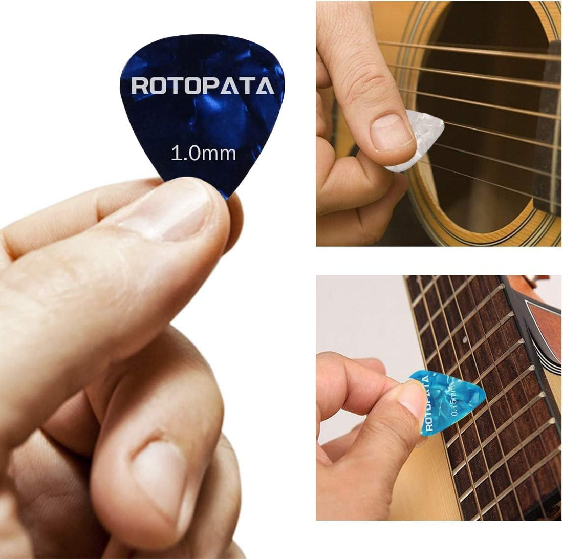 15 Pack Guitar Picks Plectrums with Organizer Storage Box, 0.5 0.75 1.0 Mm Includes Thin Medium Heavy Thickness, Variety Colorful Celluloid Plectrums for Bass Electric Acoustic Guitars Ukulele