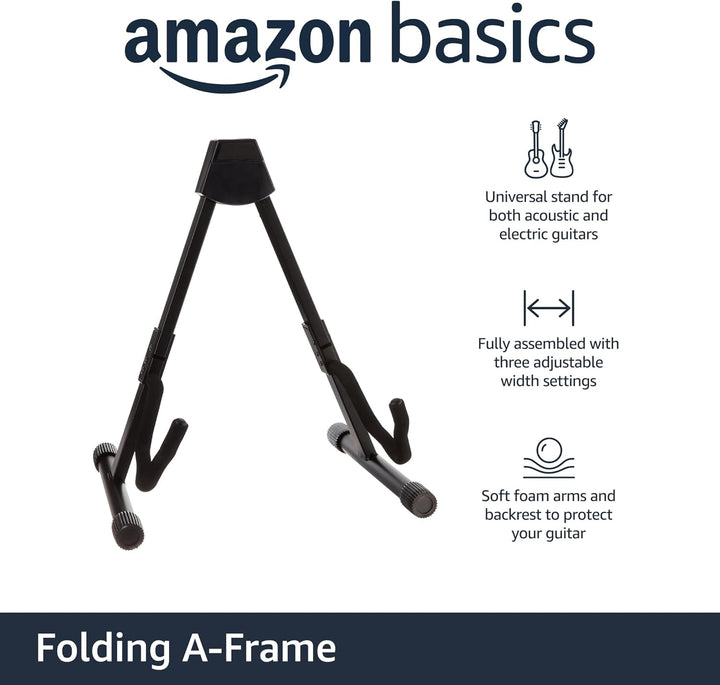 Adjustable Folding Guitar Stand, A-Shape, Fully Assembled - for School Music Program, Concerts & Multiple Users, Black