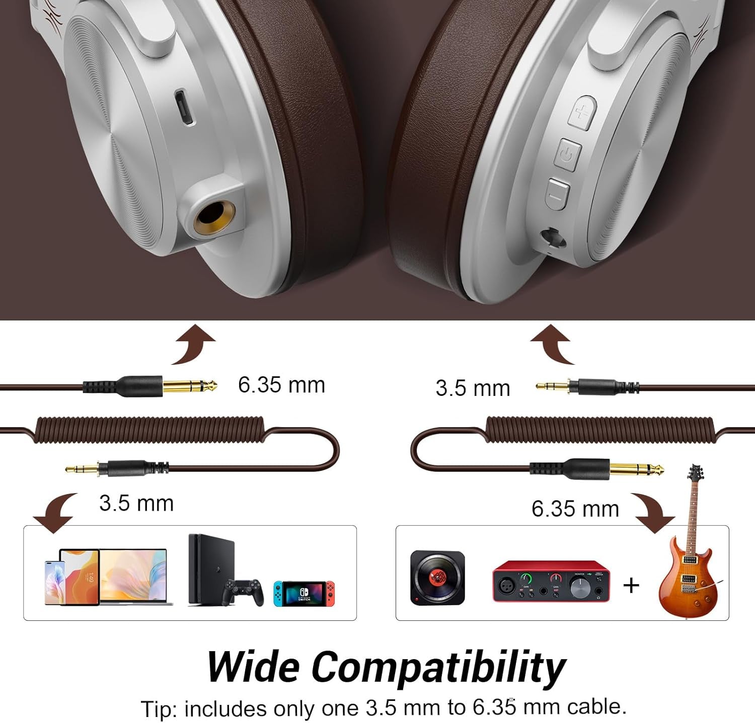 A70 Bluetooth over Ear Headphones, Wireless Headphones W/ 72H Playtime, Hi-Res, 3.5Mm/6.35Mm Wired Audio Jack for Studio Monitor & Mixing DJ E-Guitar AMP, Computer Laptop PC Tablet - Silver