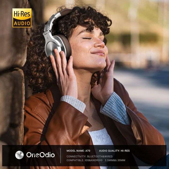 A70 Bluetooth over Ear Headphones, Wireless Headphones W/ 72H Playtime, Hi-Res, 3.5Mm/6.35Mm Wired Audio Jack for Studio Monitor & Mixing DJ E-Guitar AMP, Computer Laptop PC Tablet - Silver