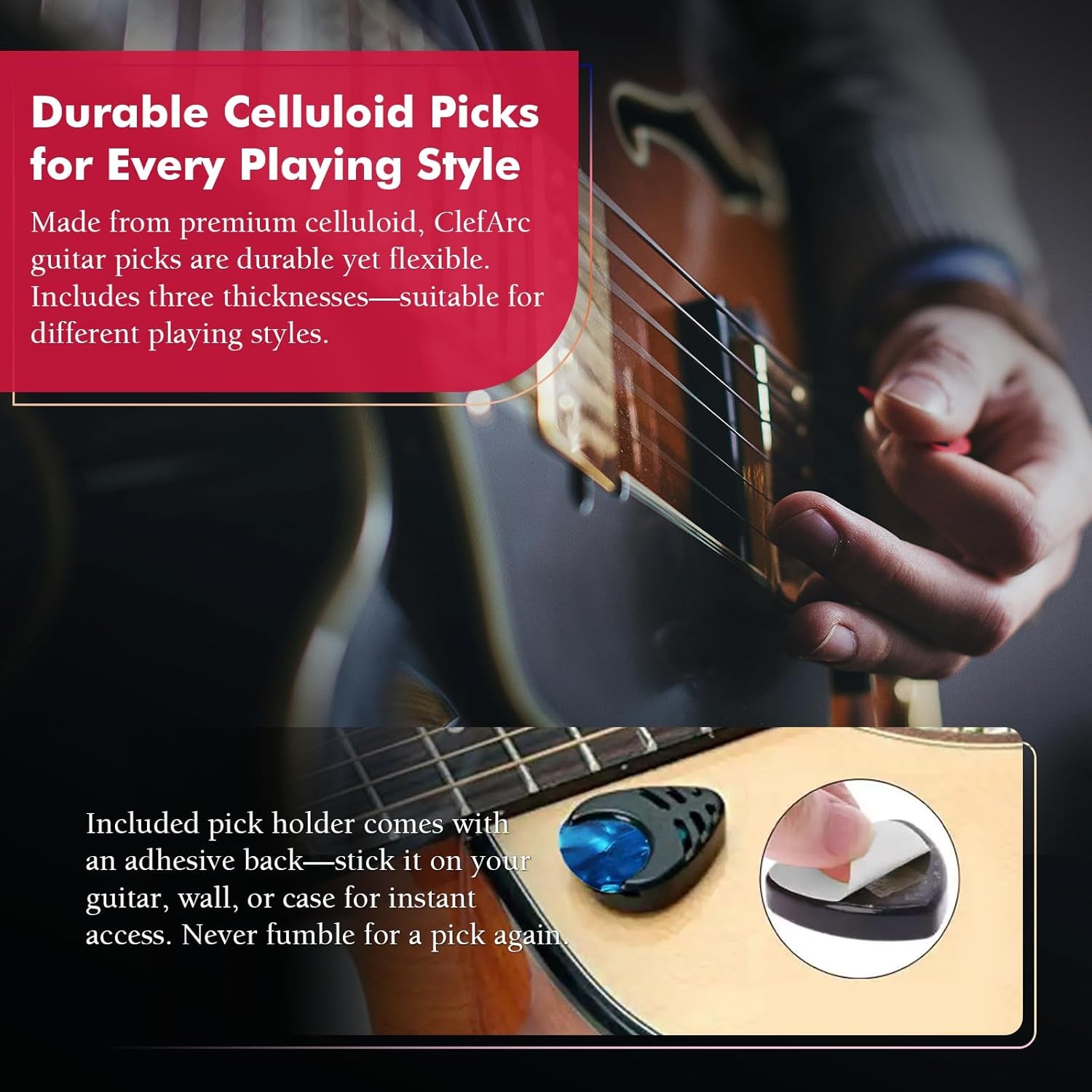 Guitar Wall Mount 2 Pack, White Guitar Wall Hangers, Guitar Picks, Pick Holder, Guitar Accessories, U-Shape Hardwood Guitar Hanger, Gifts for Guitarists, with 6 Assorted Guitar Picks