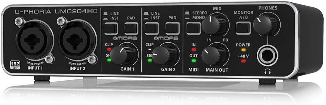 U-Phoria UMC204HD Audiophile 2X4 USB Audio/Midi Interface with MIDAS Mic Preamplifiers, 24-Bit/192Khz Resolution