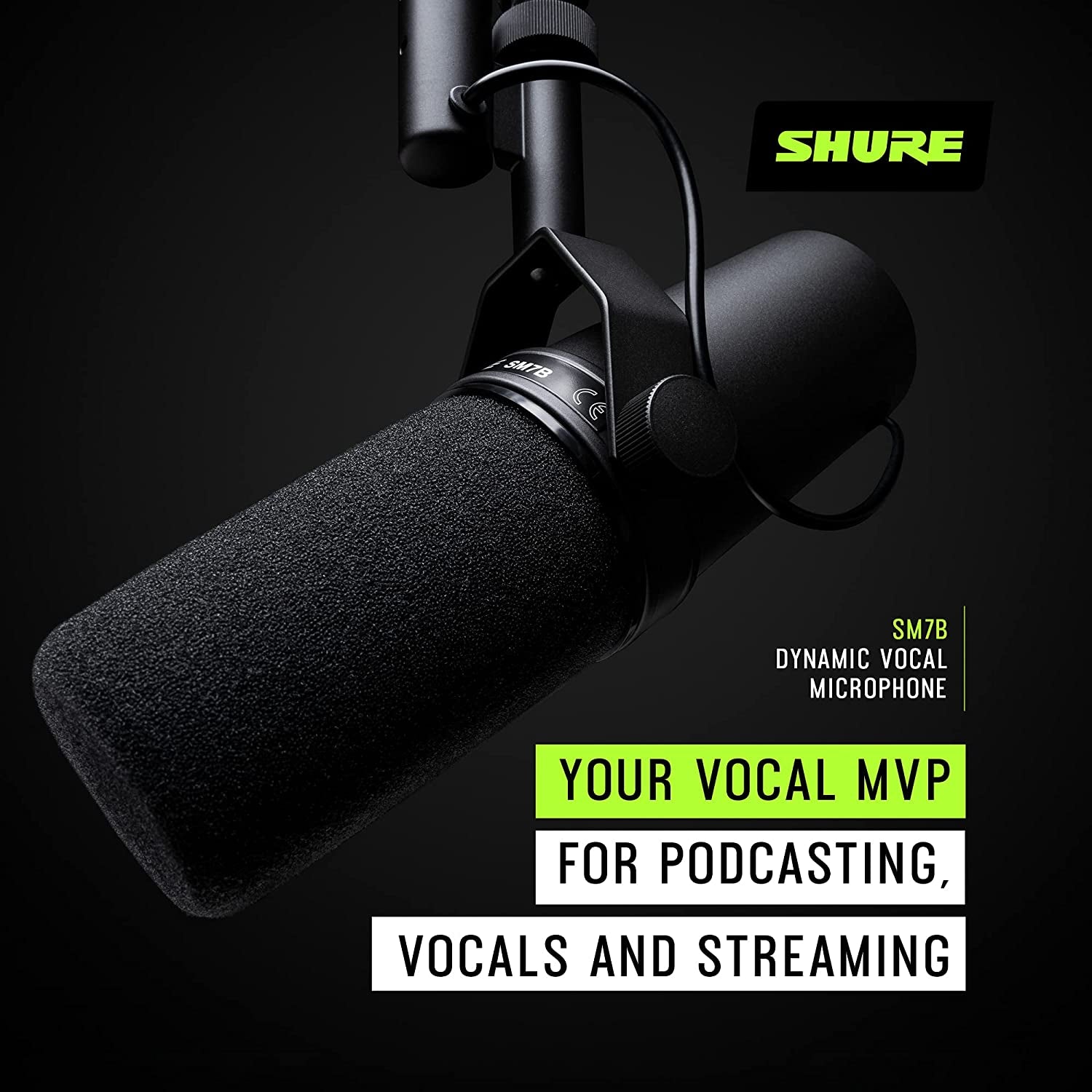 SM7B Microphone - Vocal Dynamic Studio Mic for Broadcast, Podcast, Recording, Gaming & Streaming, XLR, Rugged Construction, Detachable Windscreen, Smooth Sound, Warm Vocals, Wide-Range Frequency
