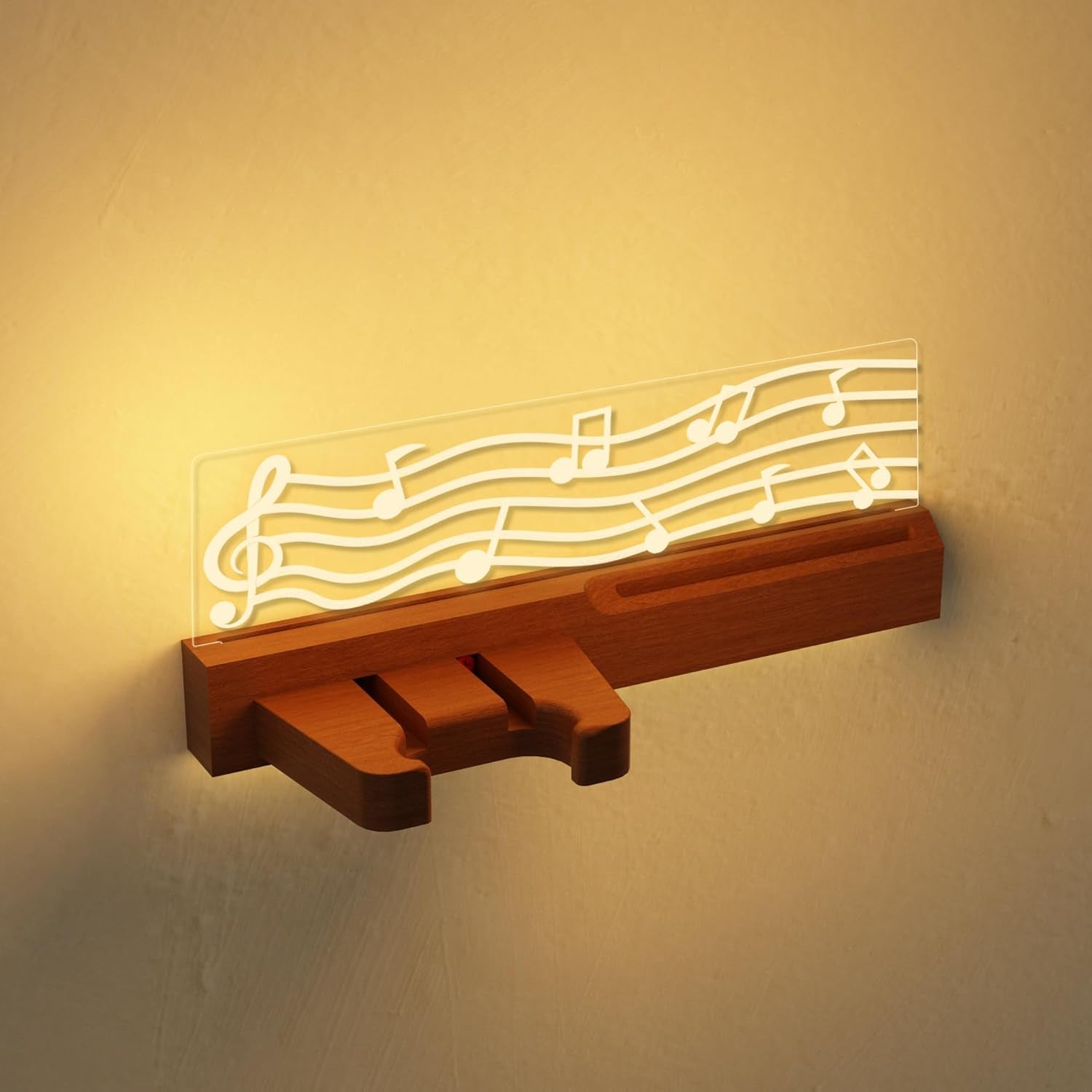 Guitar Wall Mount Stand with LED Lights - Solid Wood & Acrylic Usb-Powered Guitar Accessories - Gift for Men, Guitar Players, Music Lovers (For Acoustic, Electric Bass, Ukulele)