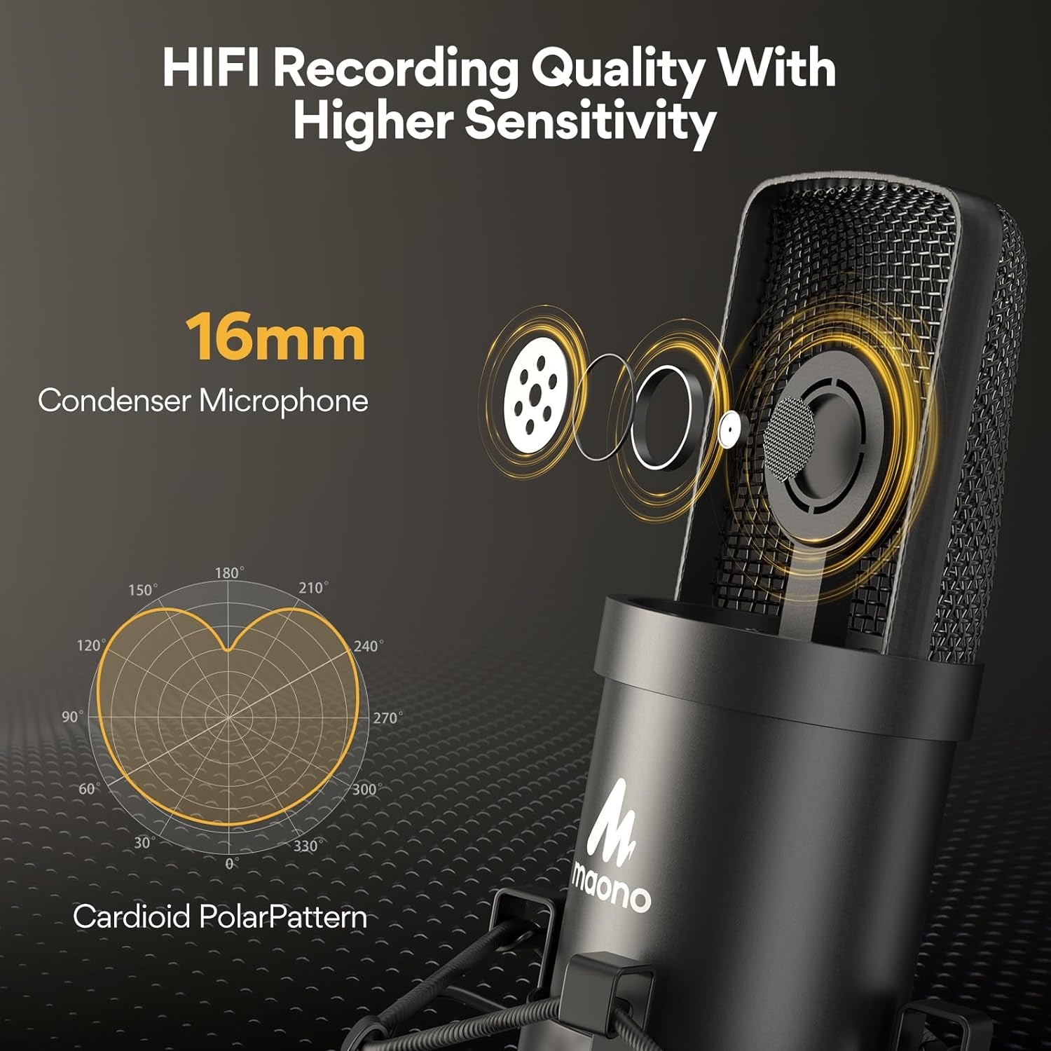 USB Microphone,  192Khz/24Bit Plug & Play PC Computer Podcast Condenser Cardioid Metal Mic Kit with Professional Sound Chipset for Recording, Gaming, Singing, Youtube (AU-A04)