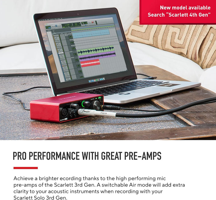 Scarlett Solo 3Rd Gen USB Audio Interface for Guitarists, Vocalists, Podcasters or Producers to Record and Playback Studio Quality Sound