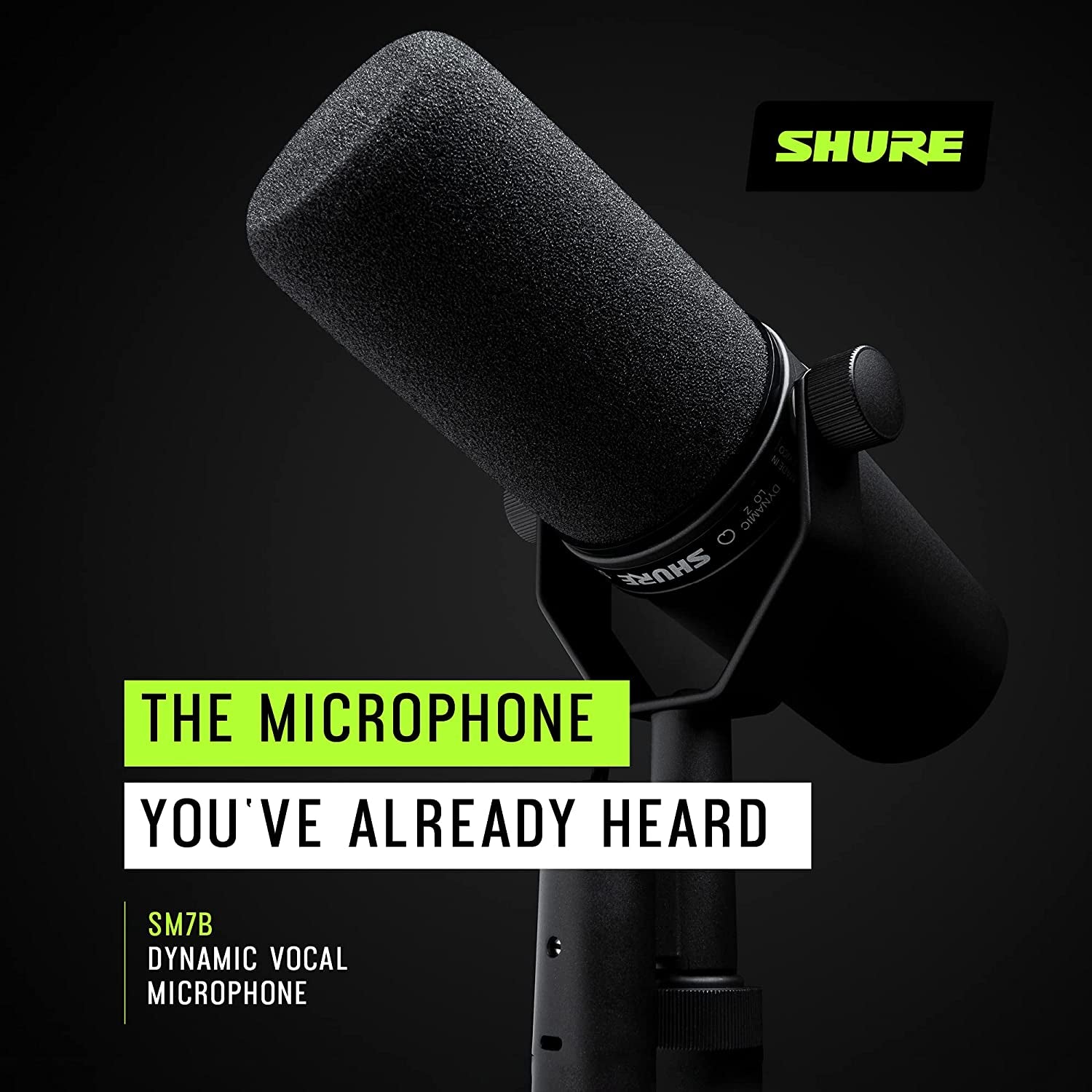 SM7B Microphone - Vocal Dynamic Studio Mic for Broadcast, Podcast, Recording, Gaming & Streaming, XLR, Rugged Construction, Detachable Windscreen, Smooth Sound, Warm Vocals, Wide-Range Frequency